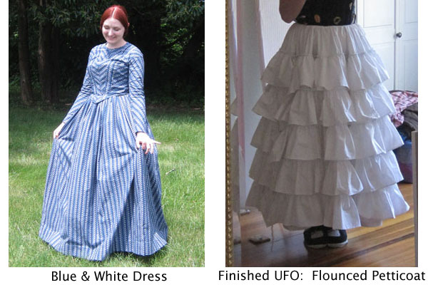 blue and white dress, corded petticoat (finished UFO)