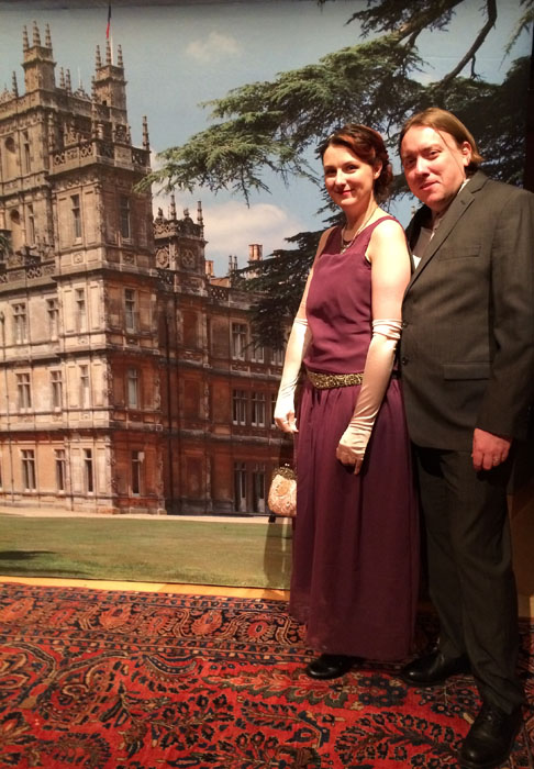 1920s Dress at WGBH Downton Abbey Event in front of Highclere Castle Backdrop