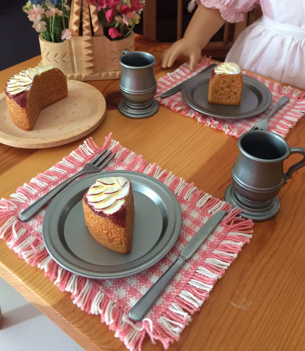 Peach and cream rigid heddle woven doll placemats in Valley Yarns 8/2 Cotton