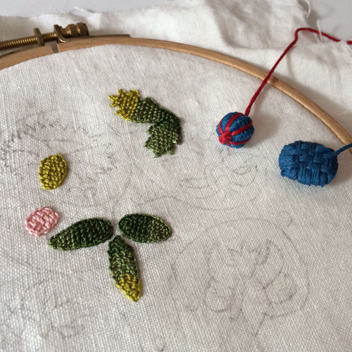 Embroidery and thread buttons