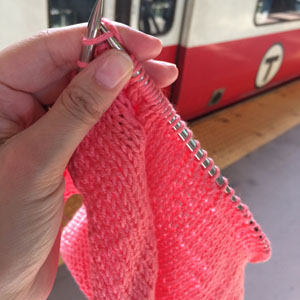 knitting while waiting for the red line T